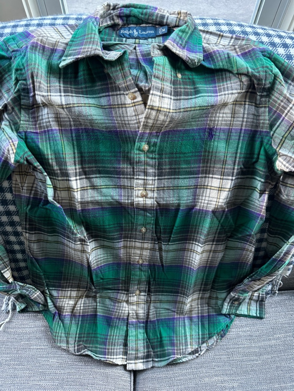 Ralph Lauren Green, Purple & White Plaid Flannel Shirt